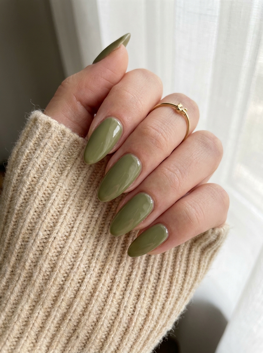 Elegant Olive Green Fall Nails als olivgrüne Herbstmaniküre 2026
